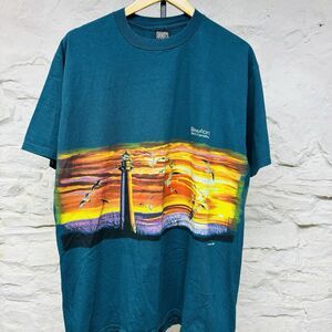 Vintage Beaufort NC Wrap Around T Shirt Beach Lighthouse Pelicans Seagulls Ocean